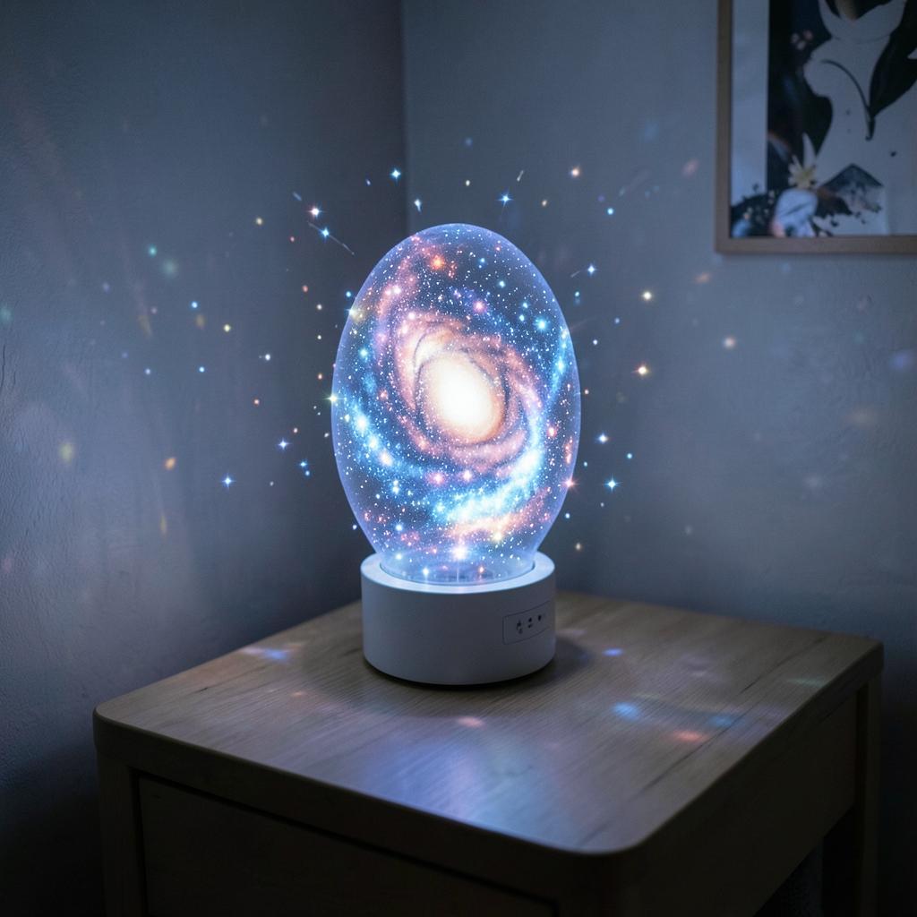 Nebula Glow Lamp projecting a galaxy on a nightstand